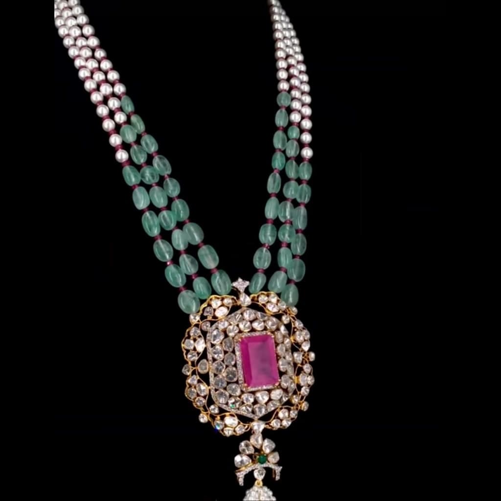 Pearl & Emerald Polki Mala — Diamantte Pune
