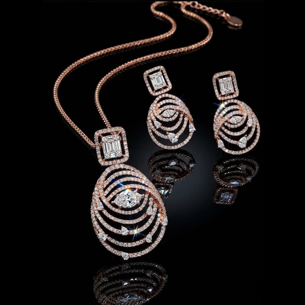 Rose Gold Spiral Diamond Set — Diamantte Pune