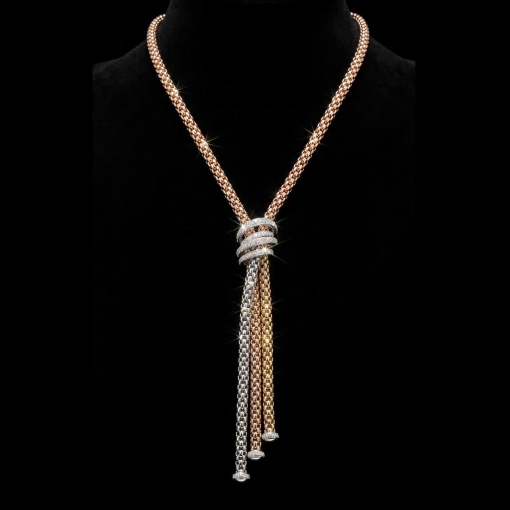 Tri-Tone Lariat Necklace — Diamantte Pune