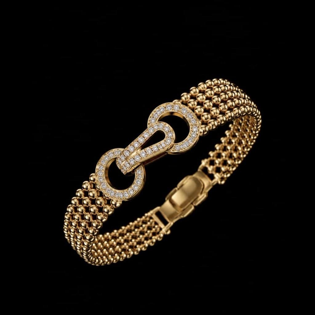Gold Mesh Horsebit Bracelet — Diamantte Pune