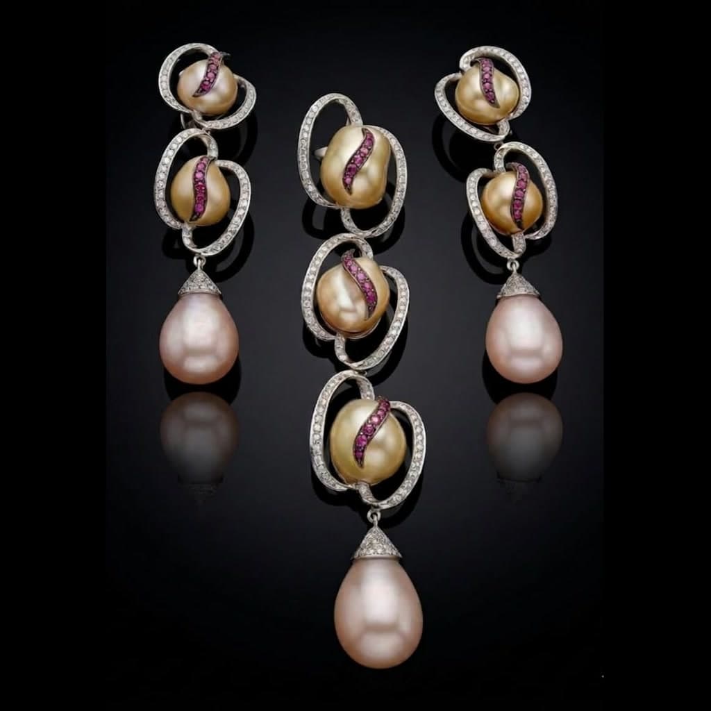 Golden Pearl & Ruby Swirl Set — Diamantte Pune
