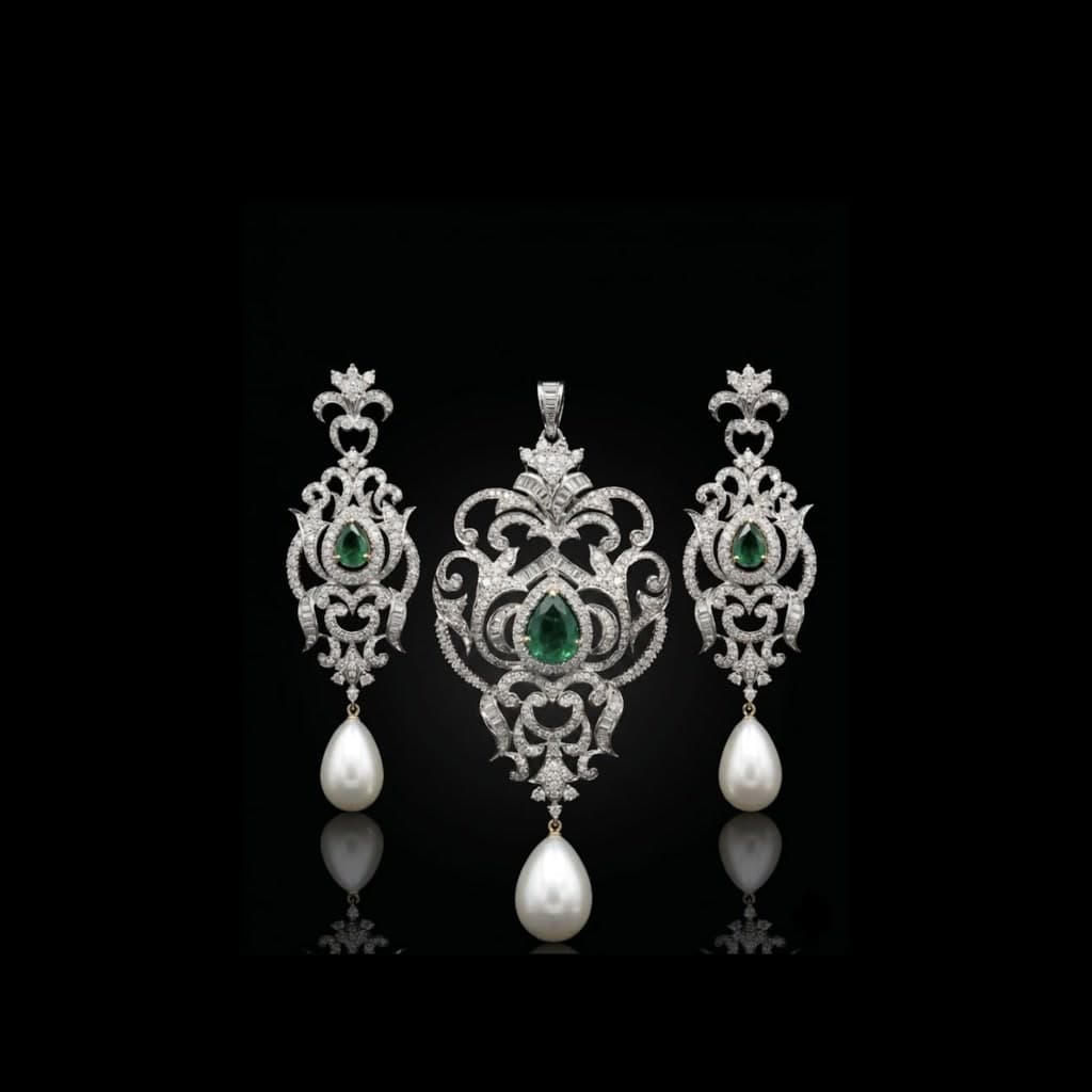 Emerald Pearl Drop Set — Diamantte Pune