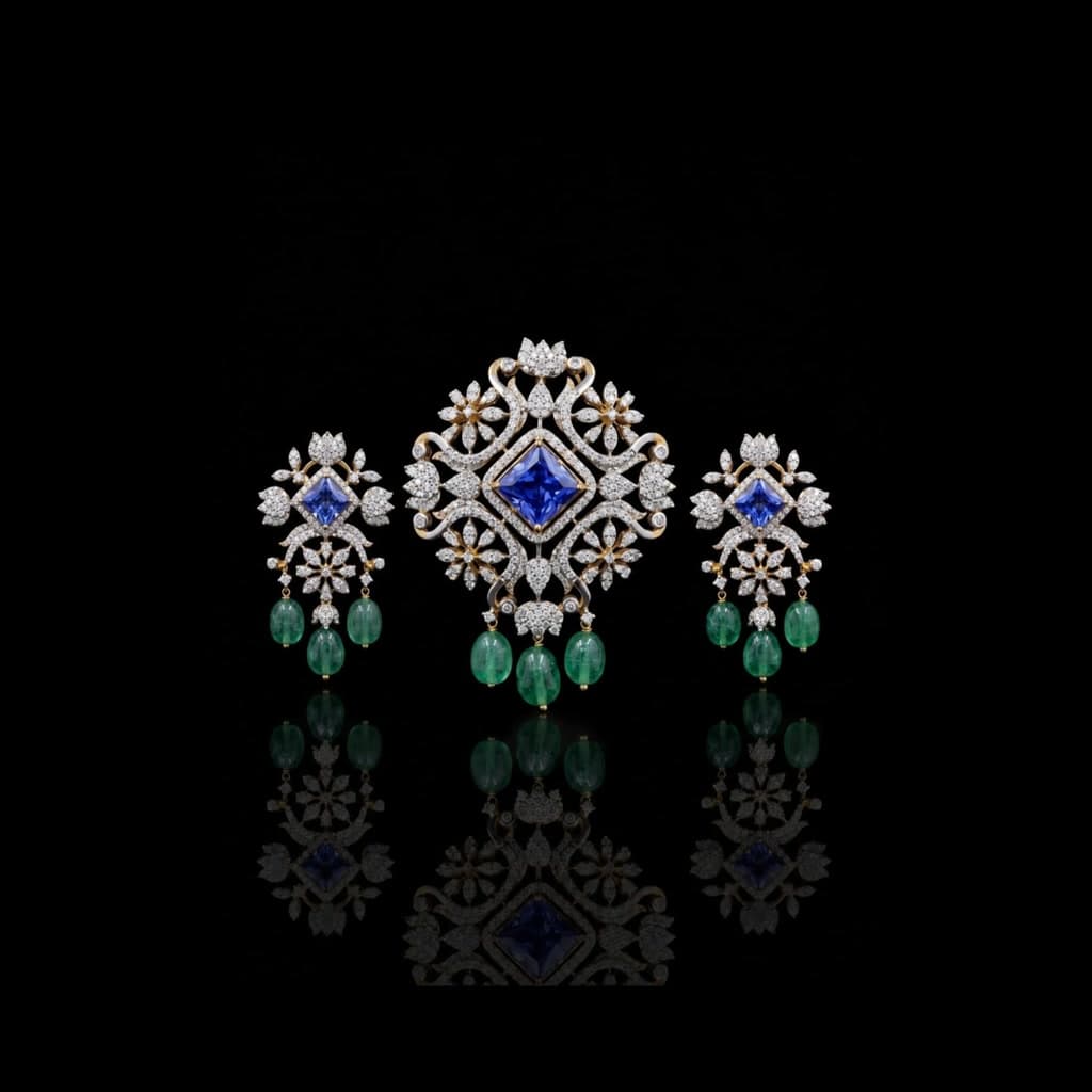 Sapphire Lotus Bridal Set — Diamantte Pune
