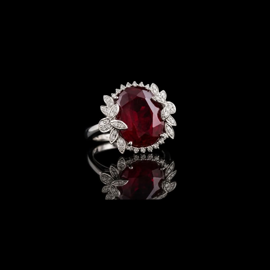 Garnet Leaf Halo Ring — Diamantte Pune