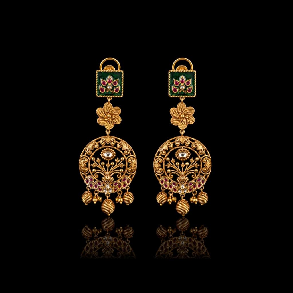 Meenakari Gold Chandbali Earrings — Diamantte Pune
