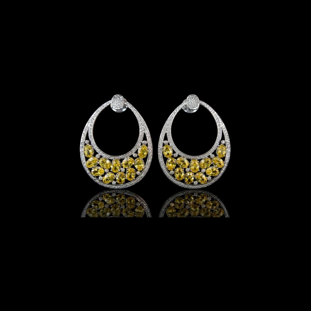 Citrine Cluster Hoop Earrings — Diamantte Pune