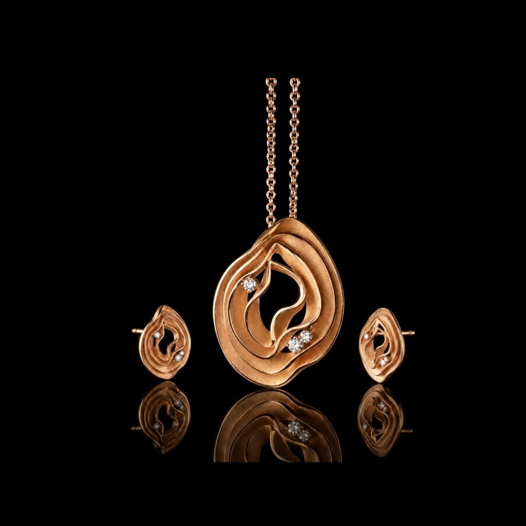 Rose Gold Wave Pendant Set — Diamantte Pune
