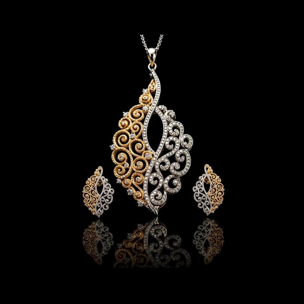 Two-Tone Filigree Swirl Set — Diamantte Pune