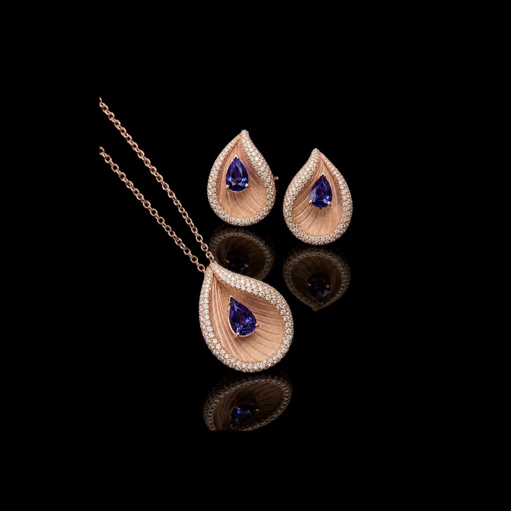 Ridged Teardrop Tanzanite Set — Diamantte Pune