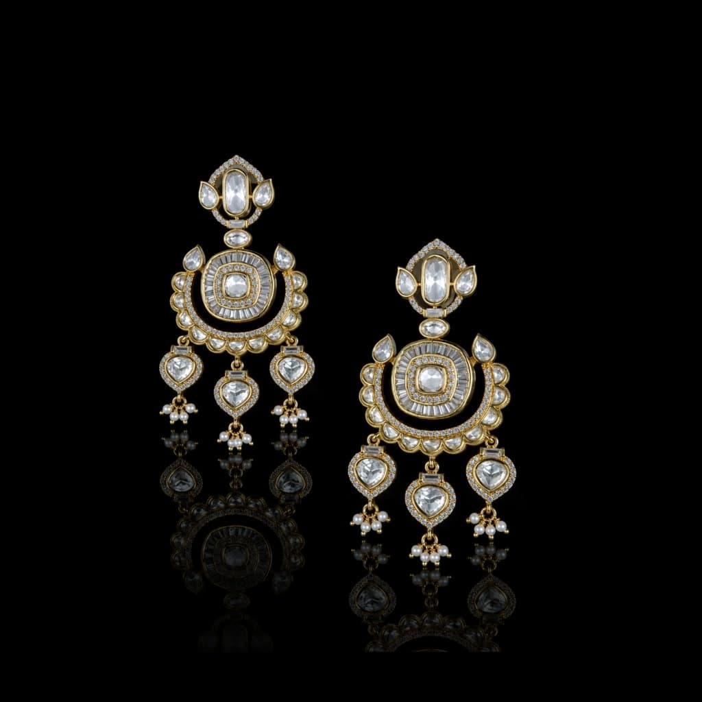 Kundan Pearl Chandelier Earrings — Diamantte Pune