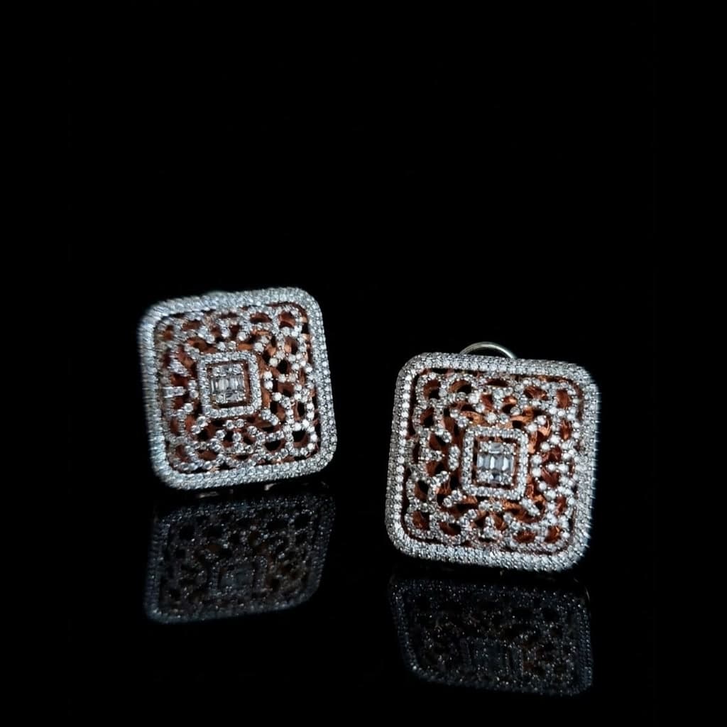 Rose Gold Filigree Square Drops — Diamantte Pune