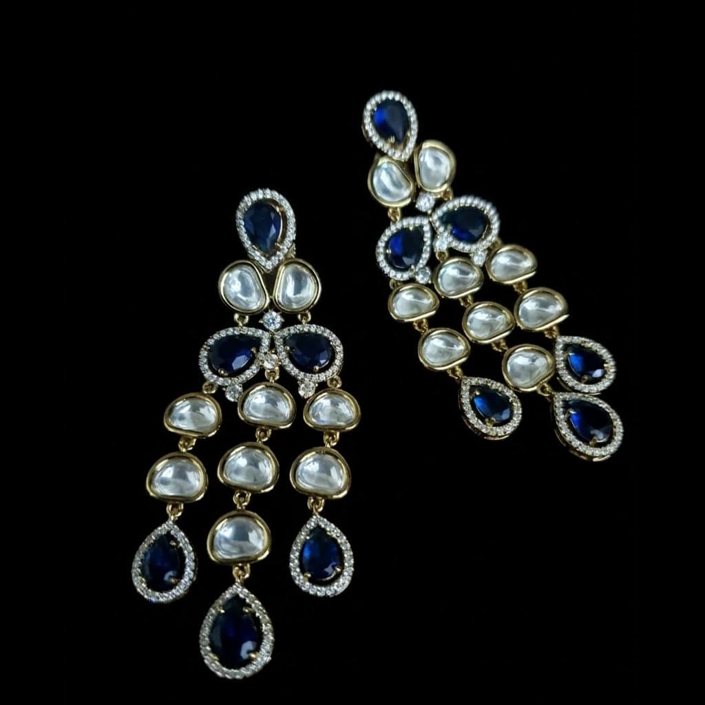 Sapphire Kundan Drop Earrings — Diamantte Pune