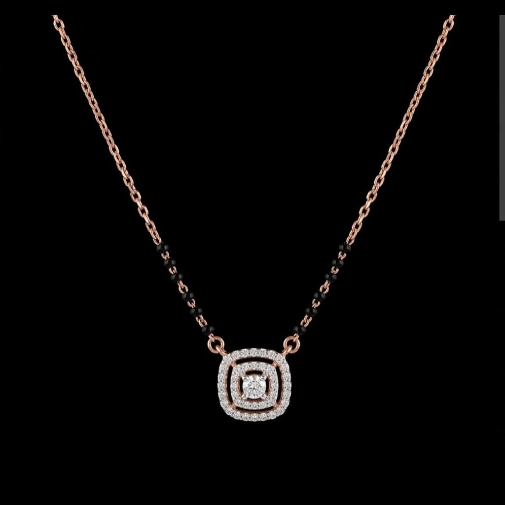 Rose Gold Square Halo Mangalsutra — Diamantte Pune
