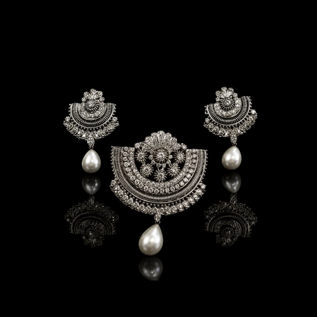 Antique Silver Kundan Pearl Set — Diamantte Pune