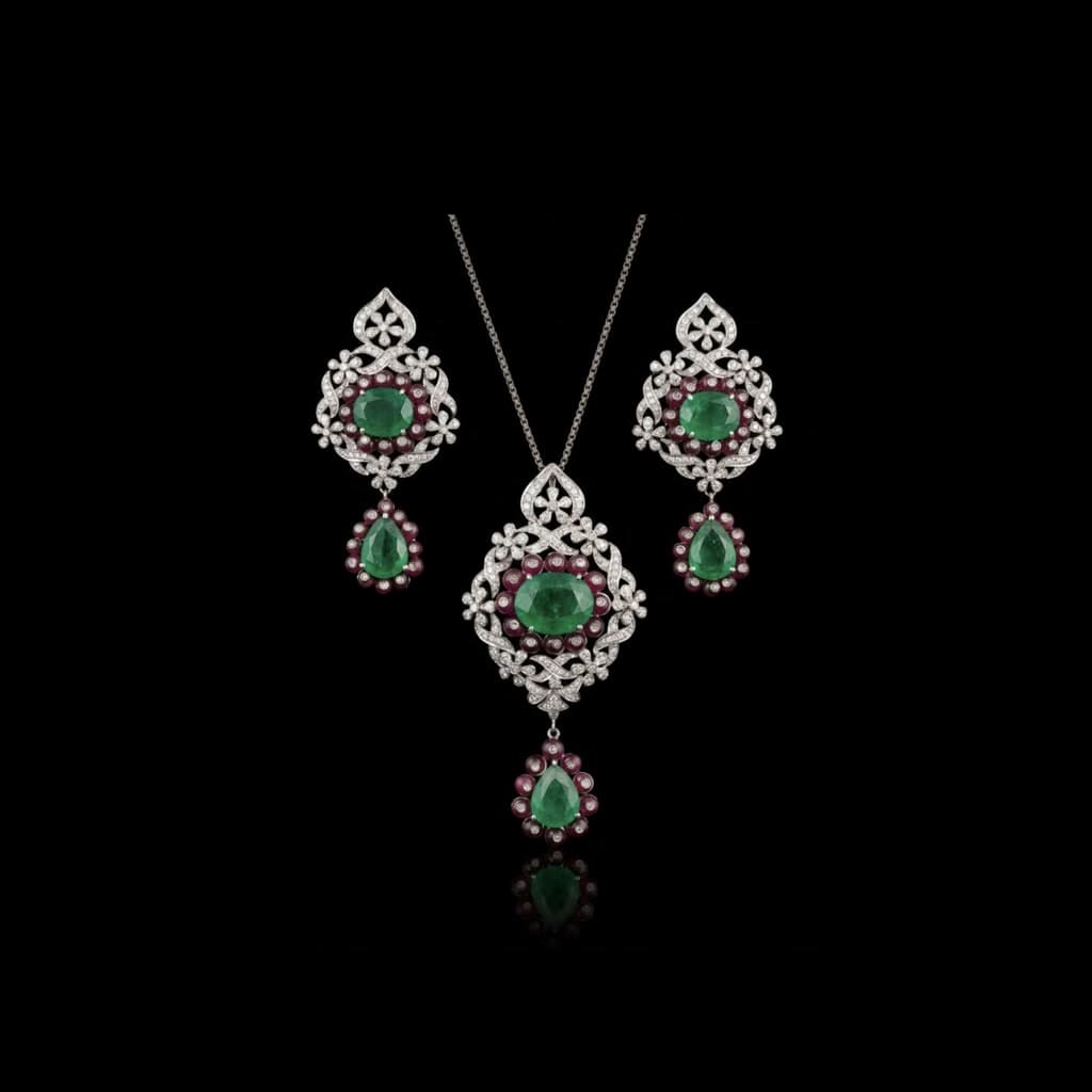 Emerald & Ruby Filigree Set — Diamantte Pune