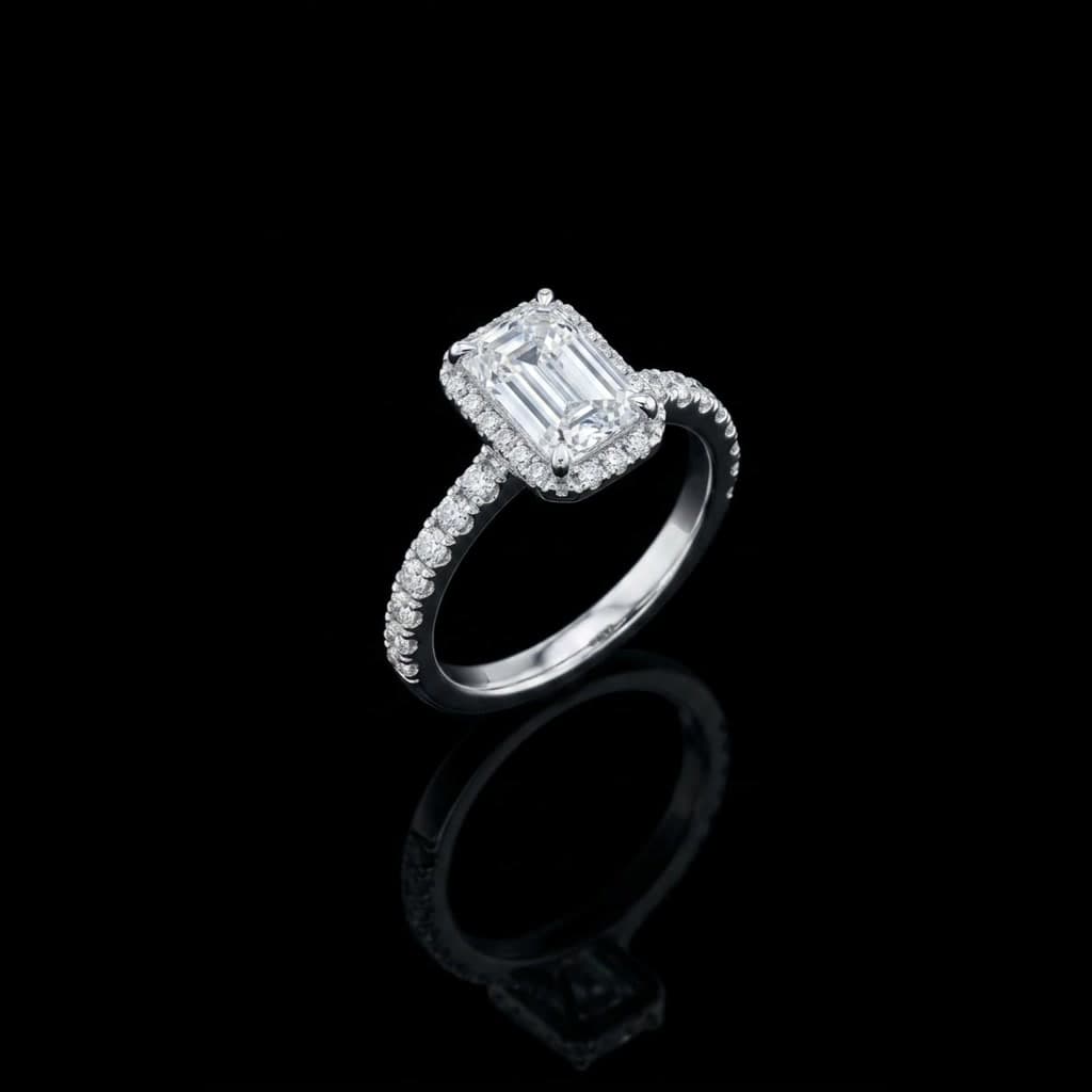 Emerald-Cut Halo Engagement Ring — Diamantte Pune