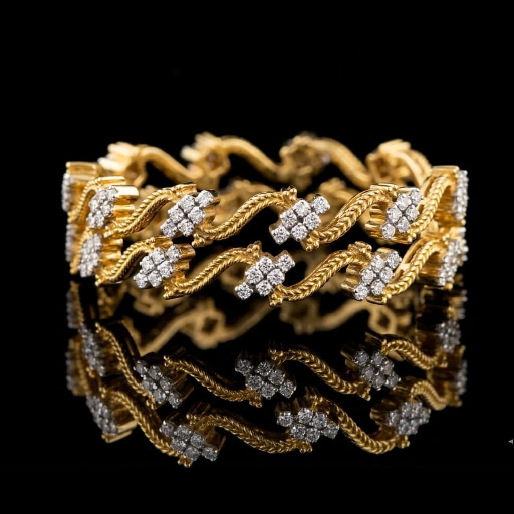 Gold Rope Cluster Bangle — Diamantte Pune